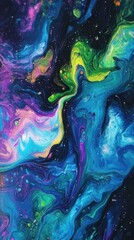 Poster - Vibrant Cosmic Swirls of Colorful Abstract Art with Blue and Green Tones, Perfect for Backgrounds in Digital Projects or Inspirational Themes