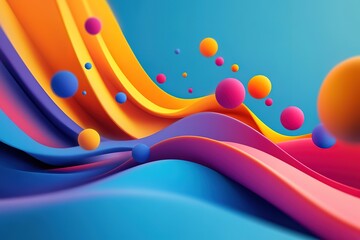 Poster - abstract colorful waves and spheres