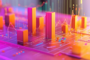 Poster - abstract 3d data visualization with vibrant colors and dynamic graphs.