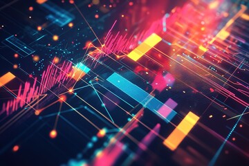 Poster - Abstract digital data visualization with glowing lines and vibrant colors.