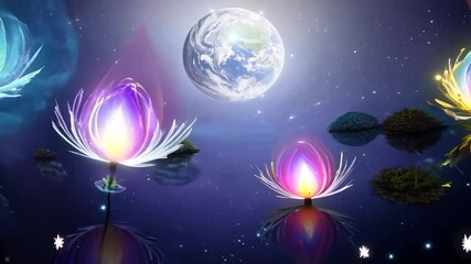 Wall Mural - a celestial garden where each flower is a different planet, and tiny beings tend to them, ensuring t