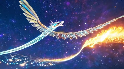 Wall Mural - a celestial dragon curled around a comet, its wings spreading across the sky and leaving trails of s