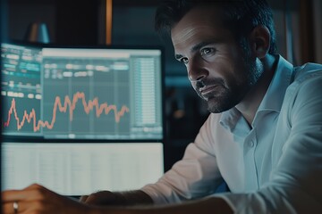 Poster - Focused businessman analyzing market data.
