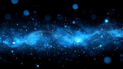 Wall Mural - abstract blue glowing particles wave on black background.