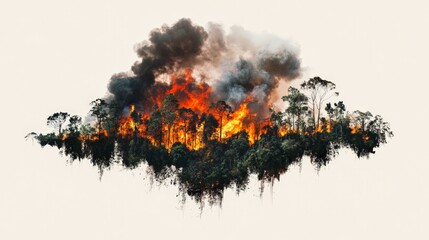 Poster - Wildfire burning trees emitting a large amount of smoke during a forest fire, representing concepts like climate change, deforestation, and environmental damage