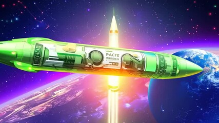 Wall Mural - animated sequence of money fueling space exploration missions