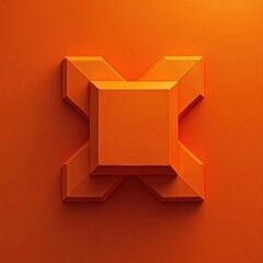 Poster - 3D Orange Cube with Polygonal Geometric Shapes and Symmetrical Design