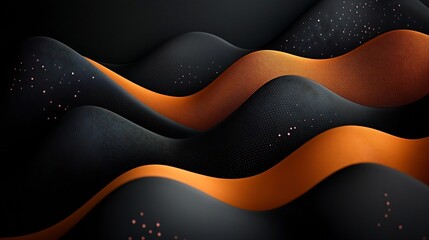 Poster - Ethereal and captivating 3D rendered landscape featuring a dark background with pastel colored dots and lines forming a mesmerizing wave pattern across the surface of abstract undulating mountains