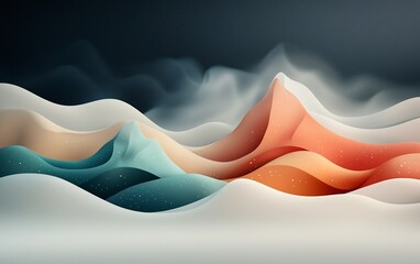 Poster - Dreamlike abstract background with soft pastel dots and dynamic lines creating a wave like mountain scene in a 3D CGI landscape  Seamless white setting with a and atmospheric aesthetic