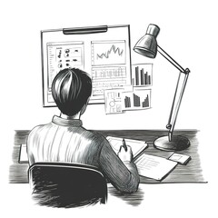 Poster - Person working at desk analyzing data charts