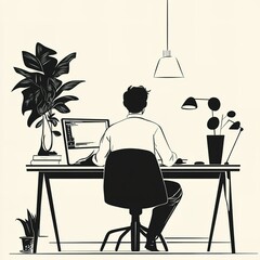 Poster - Person working at a desk with plants