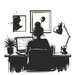 Poster - Woman working from home at her desk
