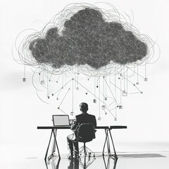 Poster - Man working at desk under data cloud