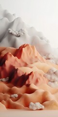 Poster - Pastel Waves and Geometric Lines Cascading Across a Mountainous Vista in a Bright White Digital Artscape