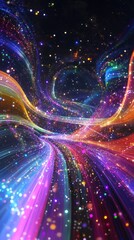 Poster - Vibrant Abstract Background with Colorful Light Trails and Starry Elements for Use in Digital Design Projects or Creative Illustrations