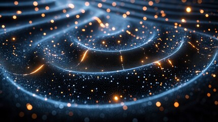 Wall Mural - abstract swirling light particles, glowing blue and orange.