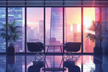 Poster - Sunset cityscape view from modern office