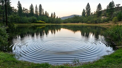 Wall Mural - background light hues relaxation concept, a serene lake reflecting trees and gentle ripples in the w