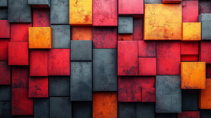 Poster - A multicolored 3D block background symbolizing chaos and digital transformation, with muted tones and geometric patterns that evoke a sense of futuristic technology and modern design

