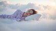 © GMeta - Tranquil woman in lavender sleep shirt on fluffy cloud in morning mist