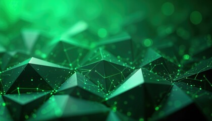 Poster - Geometric shapes in lime green tech style. Abstract pattern with interconnected network design. Futuristic illustration with vibrant colors, sleek design. High tech eco concept. Stylish background.