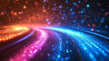 Poster - Ultra futuristic tech abstract background with a colorful hyperspace glow blending bright gold, silver, and white tones, representing the vastness of innovation and chaos within technology

