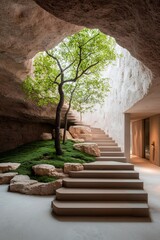 Aufkleber - Eco Friendly Subterranean Structure Featuring Passive Heating and Cooling Systems Abundant Natural Light and Thoughtful with the Local Terrain for a Clean Streamlined Aesthetic