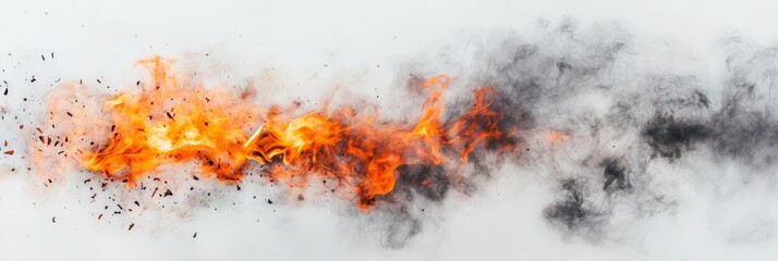 Poster - Bright orange flames billowing and swirling, creating thick black smoke against a white background, effectively conveying themes of danger, destruction, and intense energy