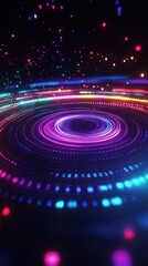 Poster - Vibrant Circular Light Swirls Creating a Dynamic Background Scene for Digital Art and Technology Presentations