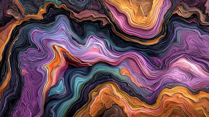 Poster - Mesmerizing abstract art showcasing undulating iridescent contours in a visually striking kaleidoscopic design with a textured oil painting technique