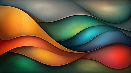 Poster - Captivating abstract background design featuring curving wavy iridescent shapes in a mesmerizing blend of metallic hues