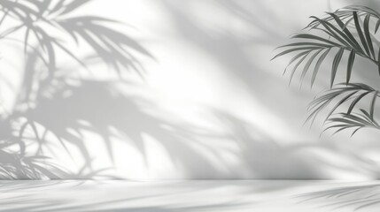 Poster - Minimalistic light background with blurred foliage shadow on white wall