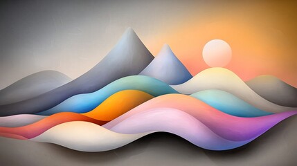 Poster - Captivating abstract showcasing a dynamic shimmering composition of flowing iridescent shapes with vibrant color gradients creating a hypnotic visual rhythm and a surreal ethereal landscape