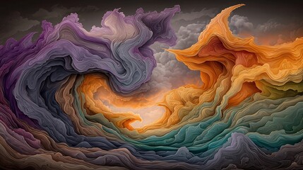 Poster - Mesmerizing Fluid Topographic Map of Dynamic Atmospheric Conditions with Swirling Ethereal Ribbons of Water in Motion Showcasing Hypnotic Iridescent Hues Shifting Contours