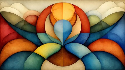 Poster - Captivating abstract pattern featuring fluid iridescent curves in a visually striking dynamic kaleidoscopic arrangement  Highly saturated colors and Kandinsky inspired ethereal dreamscape design