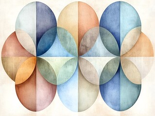 Poster - Calming abstract pattern of interconnected rounded shapes in a muted color scheme of soothing earth tones