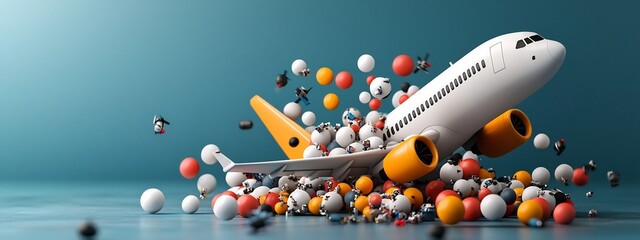 Poster - 3D Rendered Infographic Visualizing and Comparing Different Types of Aviation Accidents and Their Frequencies  This Digital Graphic Displays Data and Statistics Related to Airplane Incidents Crashes