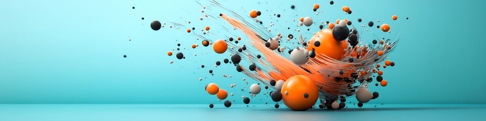 Poster - Visually captivating 3D rendered animation showcasing the dynamic behavior of a wave packet as it scatters and spreads into a variety of vibrant frequencies