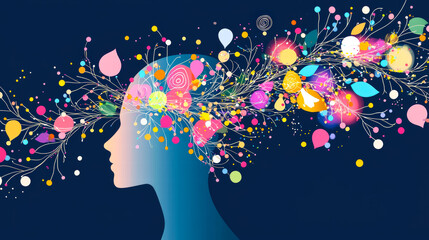 Poster - Creative thoughts bloom with vibrant colors and intricate patterns in a conceptual representation of the mind