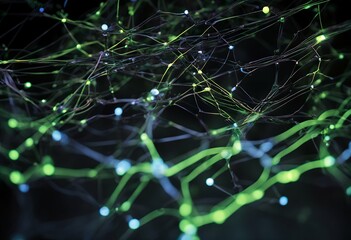Poster - dots green vines blue electric digital visualization connected network neon