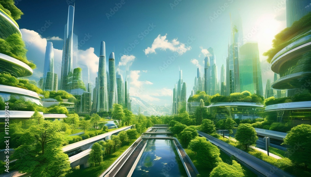 futuristic sustainable green city concept of city of the future based ...