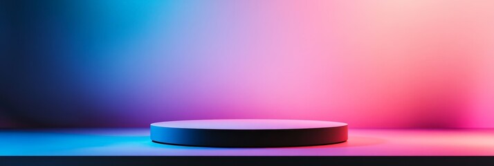 Leinwandbilder - Round podium illuminating neon colors gradient background displaying products creates modern and futuristic atmosphere for showcasing merchandise
