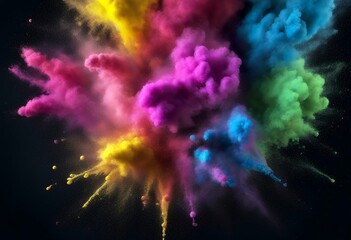 Wall Mural - paint color explosion colorful background black powder isolated holi rainbow
