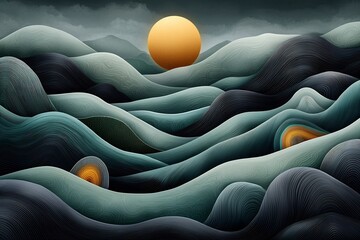 Poster - Captivating Topographic Data Flows Mesmerizing Precipitation Patterns in a Surreal Landscape Depicting a Hypnotic Fluid Representation of Environmental Analytics and Cutting Edge Digital