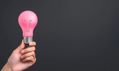 Poster - Concept for a digital marketing strategy: A content creator with a bright light bulb, symbolizing great creativity, targeting virtual icons.