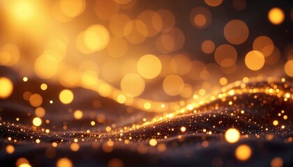 Fototapete - Warm golden bokeh background with glowing light particles and soft reflections