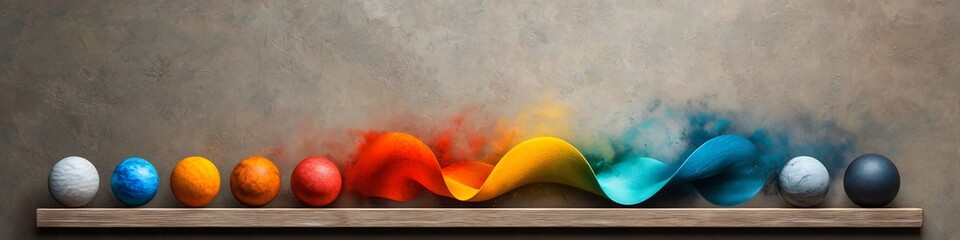 Poster - An abstract showcasing a vibrant membrane structure generating various frequencies and patterns of sound  The image features a minimalist contemporary design with a focus on the interplay of color