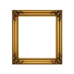 Vintage gold picture frame isolated on transparent background