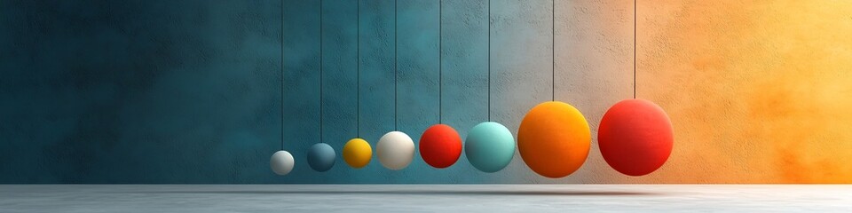 Poster - Mesmerizing 3D animation of a pendulum oscillating at different frequencies creating a captivating display of color gradients geometric patterns and soothing rhythmic motion