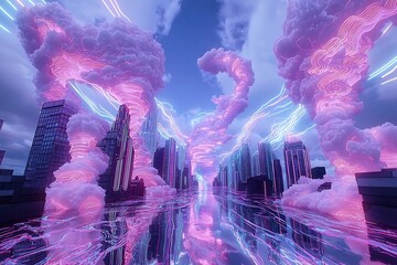 Poster - Captivating quantum flux with cascading light streams incandescent plasma eruptions shimmering luminescent filaments and chromatic light refractions create a transcendent neon infused